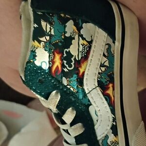 Vans Kids Shoes - Green and White with Dragon Print